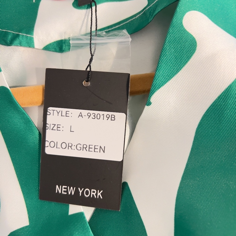A356 Nancy Modern Boho Green Abstract Print Belted Resort Chic Midi Dress NWT L - Picture 6 of 9